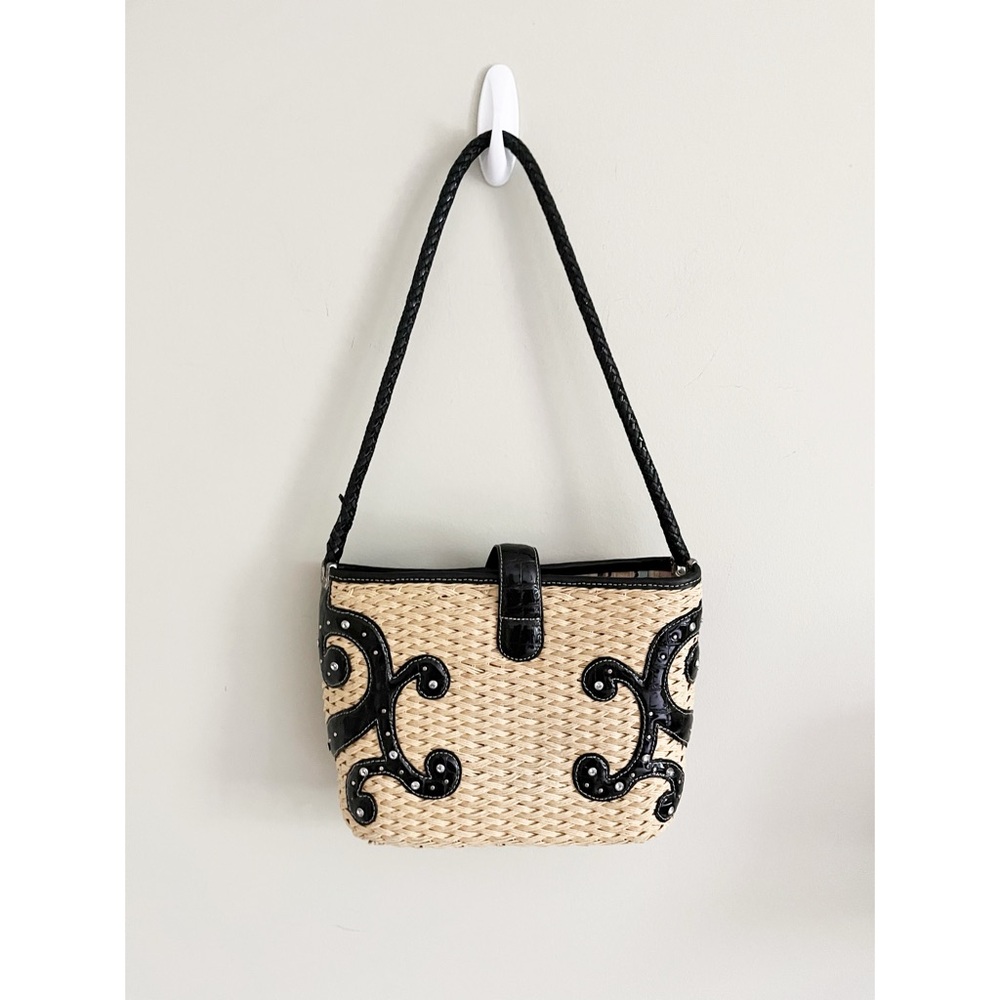 Brighton straw bag with black rhinestone accents